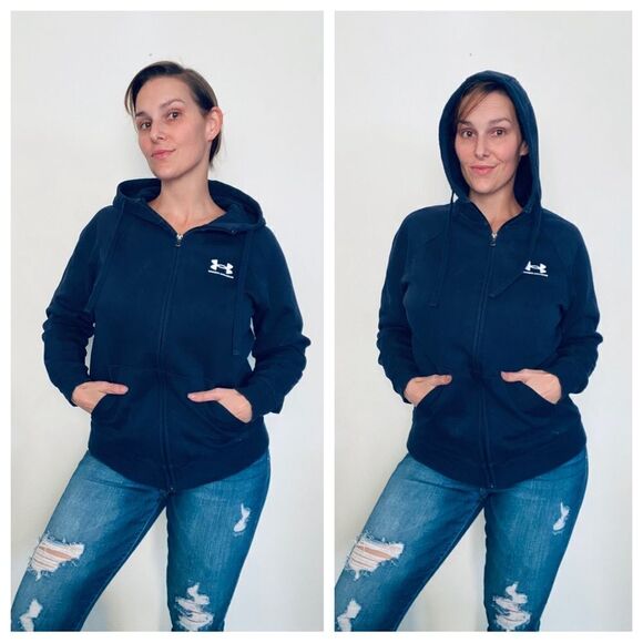 Under Armour Zip Up Hoodie Navy Loose Fit Small Hooded Sweatshirt - Picture 5 of 11